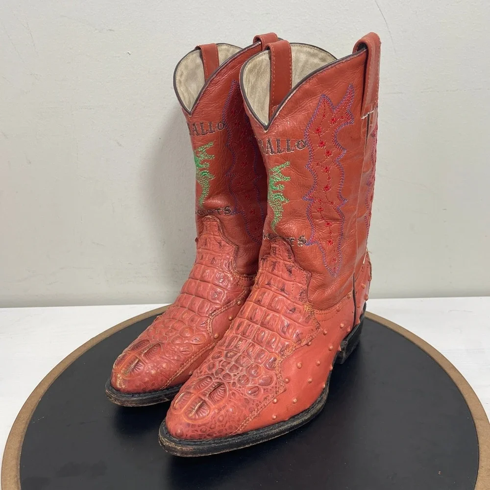 El Ballo Boots Men 7 Crocodile & Leather Western Cowboy Boots Embroidered Exotic